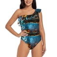 thumbnail image 2 of Yiaed Spooky Halloween Print Women One Piece Swimsuits Tummy Control One Shoulder Bathing Suits Pattern Ruffle Swimwear-X-Large, 2 of 8