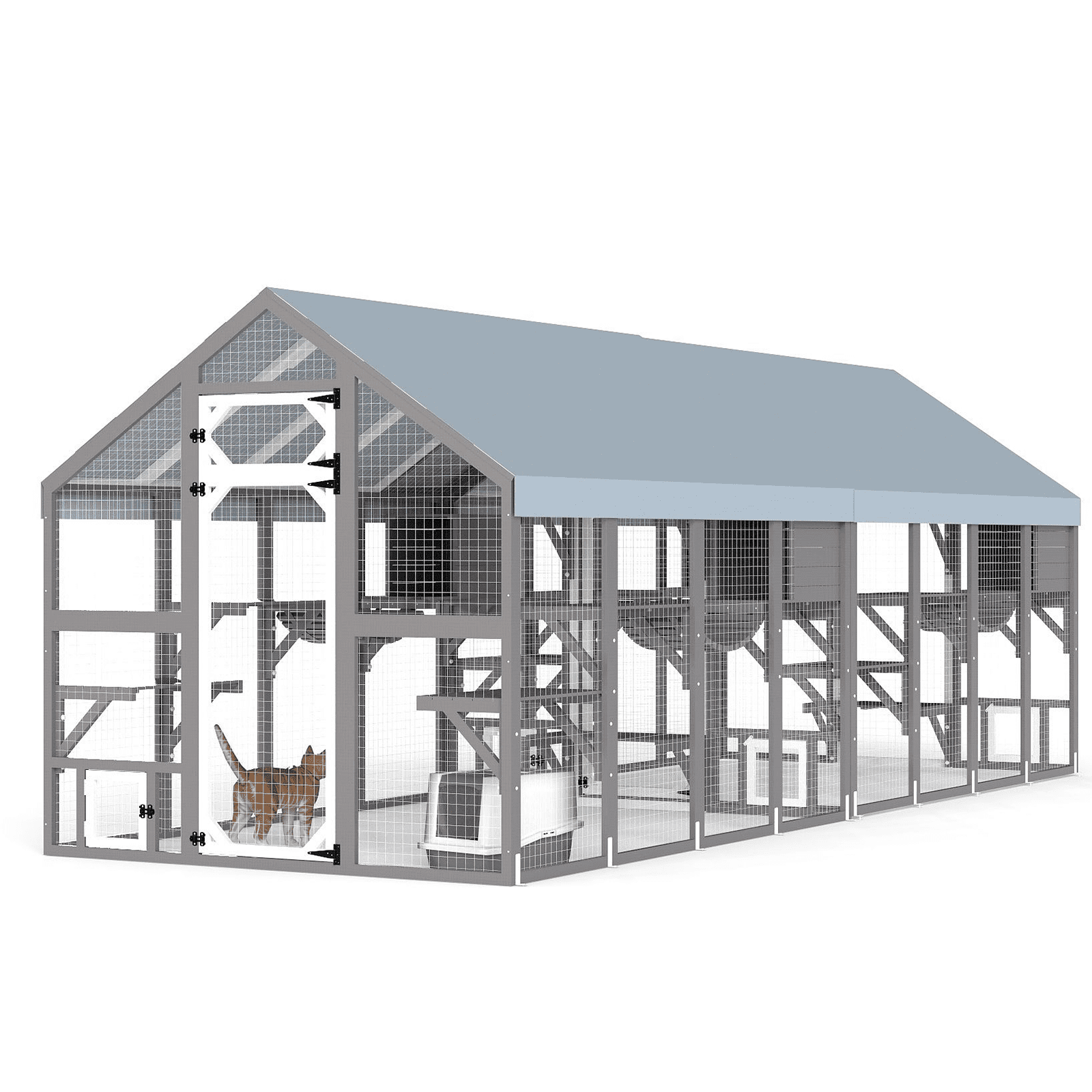 Petscosset 110" Large Catio Outdoor Cat Enclosure, Multi Cats Cat House Weatherproof, Small Animals House Outdoor for 6-8 Cats