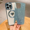 thumbnail image 3 of Compatible with iPhone 14 Pro Max 6.7 Inch Case with Magsafe, Plating Heart Glitter Magnetic Case for Women Girl TPU Camera Protection Back Cover for iPhone 14 Pro Max Light Blue, 3 of 11