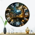 thumbnail image 3 of Designart "Gold Teal Fractal Enchanted Oasis" Modern Oversized Wall Clock, 3 of 5