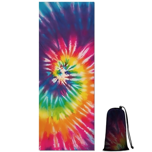 Colorful Tie Dye Pattern Hot Yoga Mat Towel Non Slip for Hot Yoga - Quick-Drying Yoga Mat Cover with 4 Corner Pockets with Travel Bag - Hot Yoga Towel Non Slip Grip Moisture Wicking Sweat 70"x26"