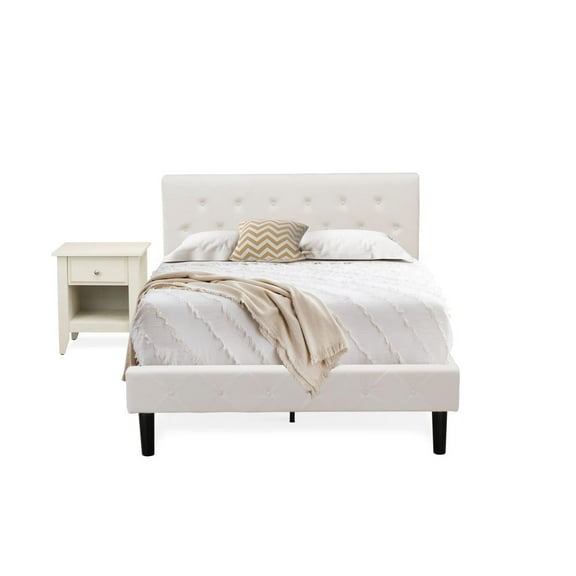 East West Furniture NL19F-1GA0C 2 Piece Bed Set - 1 Bed White Velvet Fabric Headboard and 1 Night Stand - Wire Brushed Butter Cream Finish Nightstand