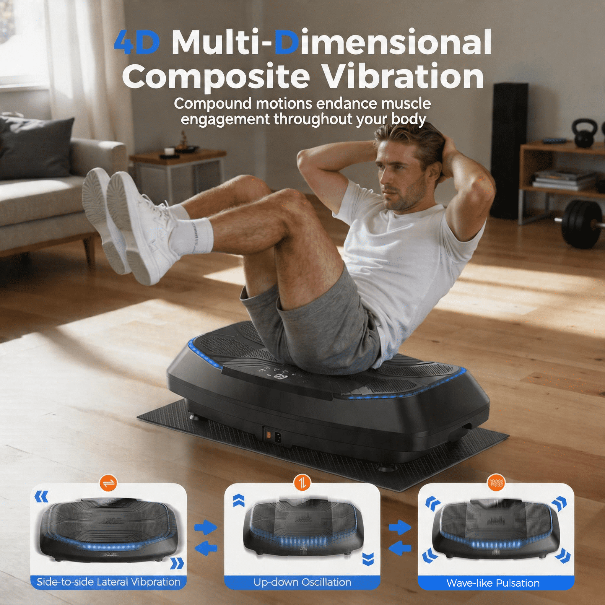 FLYBIRD 4D Vibration Plate: Triple Motors, 500lb Capacity - For Whole Body Vibration, Workout & Muscle Activation