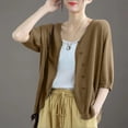 thumbnail image 5 of Lenpel Womens 3/4 Sleeve Cardigans Lightweight V Neck Button down Shirts Casual Loose Fit Cover up Tops Fall Clothes, 5 of 5