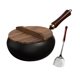 thumbnail image 5 of Sartén Wok de Hierro Diseño Profundo Utensilios de Cocina Multiusos Sin Revestimiento con Tapa de Madera para Cocinar , Guisar Carne y 26 centímetros, 5 of 8