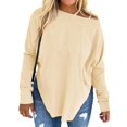 thumbnail image 5 of Plus Size Women Solid Color Long Sleeved Off Shoulder Casual Irregular Hem Shirt Tops, 5 of 6