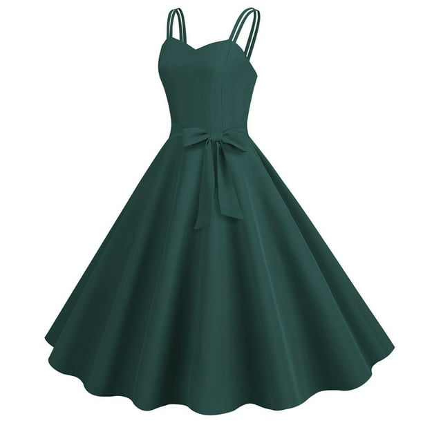 Vestido de fiesta sin mangas para mujer de los años 50: estampado floral, corte A, poliéster, cinturón extraíble, ropa de cóctel y fiesta, tallas S-XXL, contorno de pecho 88-104 cm, lavado a mano e