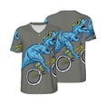 thumbnail image 3 of Daiia Fun Riding Dinosaur Mens Baseball Jersey Button Down Shirts Short Sleeve Sports Uniforms-Medium, 3 of 9