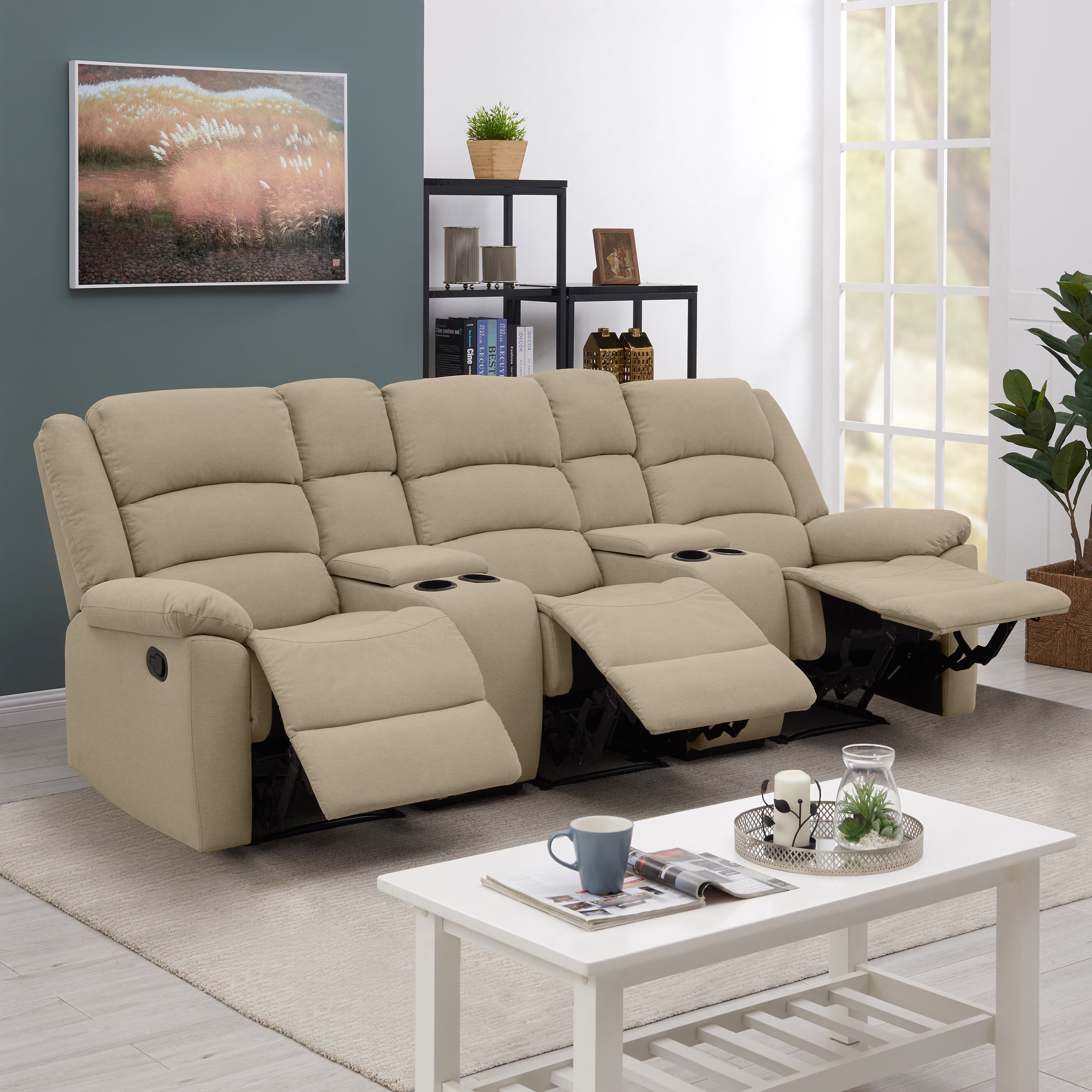 ProLounger Wall Hugger Storage Reclining Sofa in Barley Tan Plush Low-Pile Velvet - Walmart.com