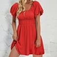 thumbnail image 4 of QIPOPIQ Womens Summer Puffy Short Sleeve Square Neck Smocked Tiered Ruffle Mini Dress Clearance, 4 of 6