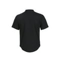 thumbnail image 2 of Camisas de manga corta de algodón y lino para hombre, polos sueltos con botones y cuello de banda de color sólido XBTCLXEBCO L;Negro, 2 of 6