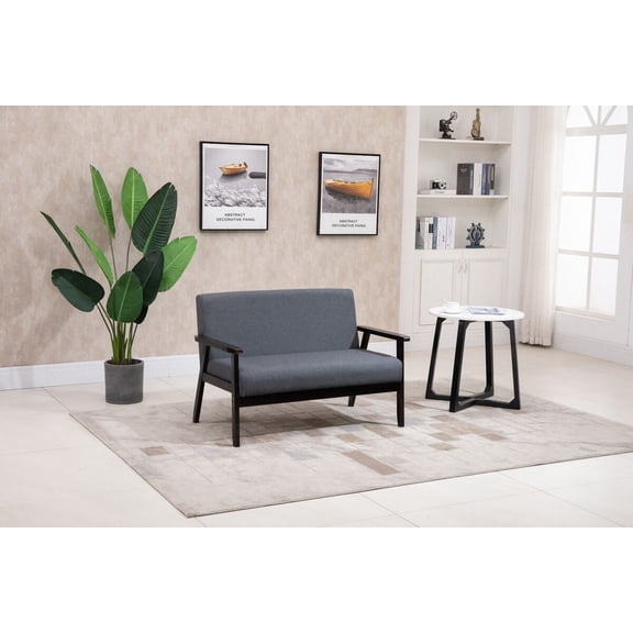 Modern Loveseats, Bari 45"W Dark Gray Loveseat, Dark Gray Farmhouse Loveseats,Linen Fabric Loveseats, Furniture Primary Living Space Loveseats