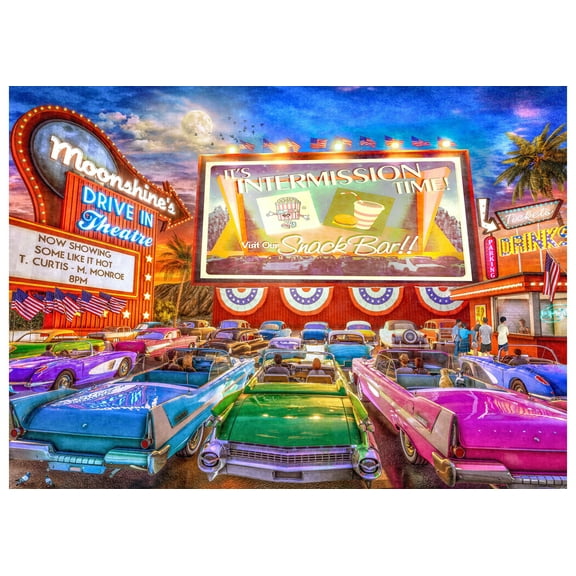 Vintage Drive-in Jigsaw Puzzle 1000 Piece by Vermont Christmas Company - Fully Interlocking & Randomly Shaped Pieces - 26 5/8" x 19 1/4"