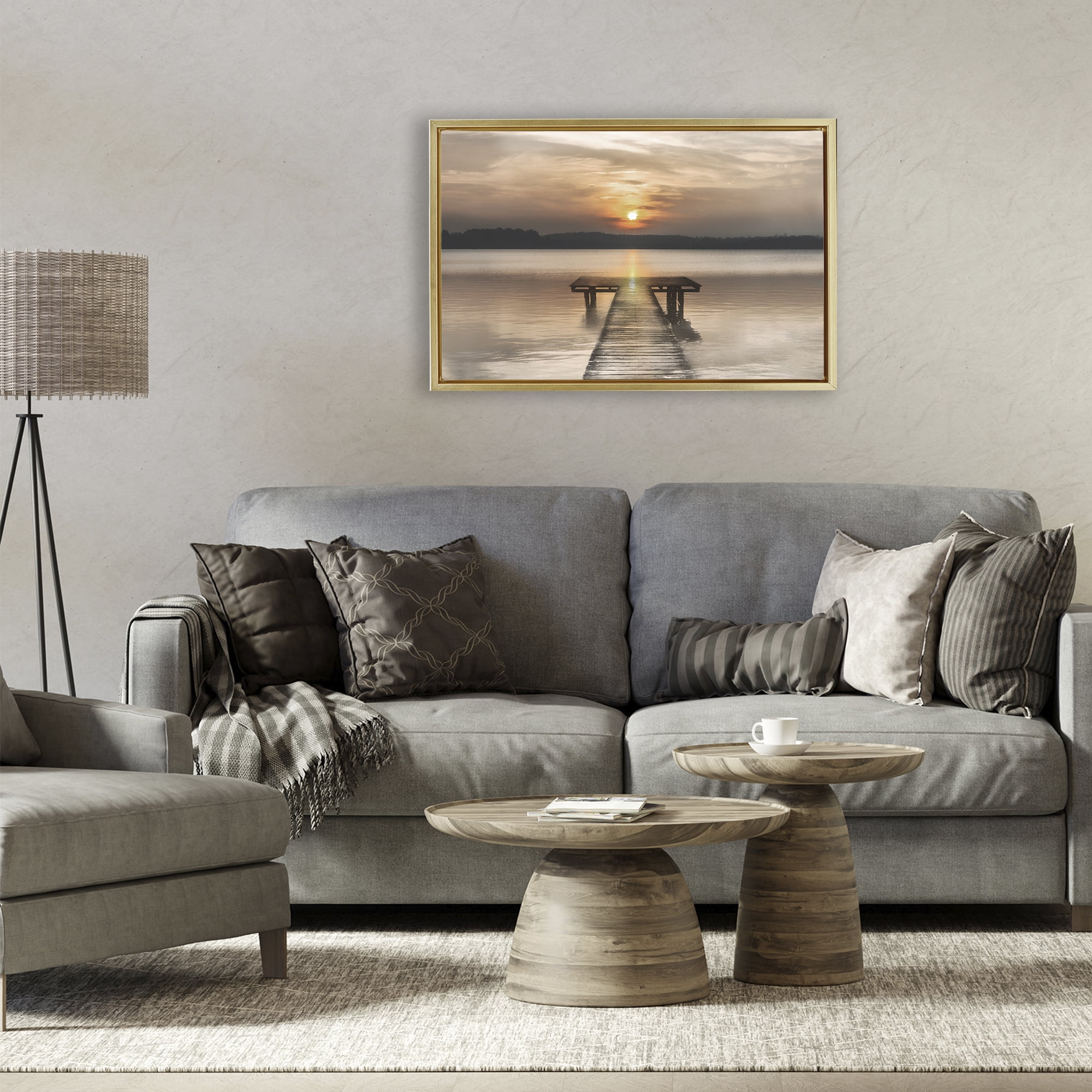Stupell Industries Centric Reflective Sunrise Gold Framed Floater Canvas Wall Art, design by Irene Weisz