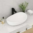 thumbnail image 2 of Weibath Évier Ovale en Pierre Résine pour Salle de Bain, Évier d'Art Moderne, Blanc Mat avec Drain Escamotable (Blanc Mat), 2 of 4