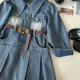 thumbnail image 5 of LYMAYTER ‌‌‌Toddler Girls Long-Sleeve Denim Shirt Dress Pleated Skirt Belt for 2-8Y Little Kids Fashion Wear‌, 5 of 8