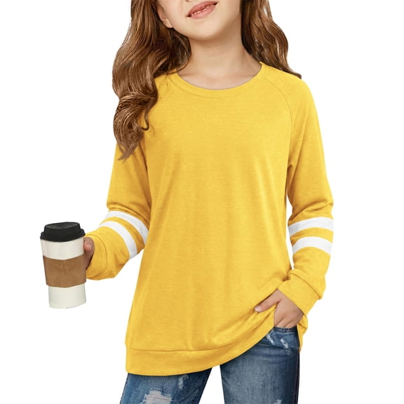 Abcomgle Kids Long Sleeve Shirt Girls 7-8 Crewneck Fall T-Shirts for Kids Girls Loose Basic Top for Girls Cute Striped Color Block Girls Blouses