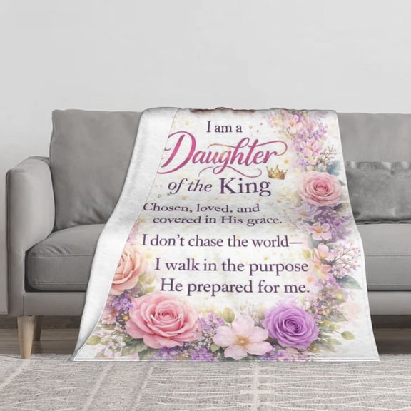 I am a Daughter of The King Floral Butterfly Flannel Throw Blanket Soft Blankets for Bed Sofa