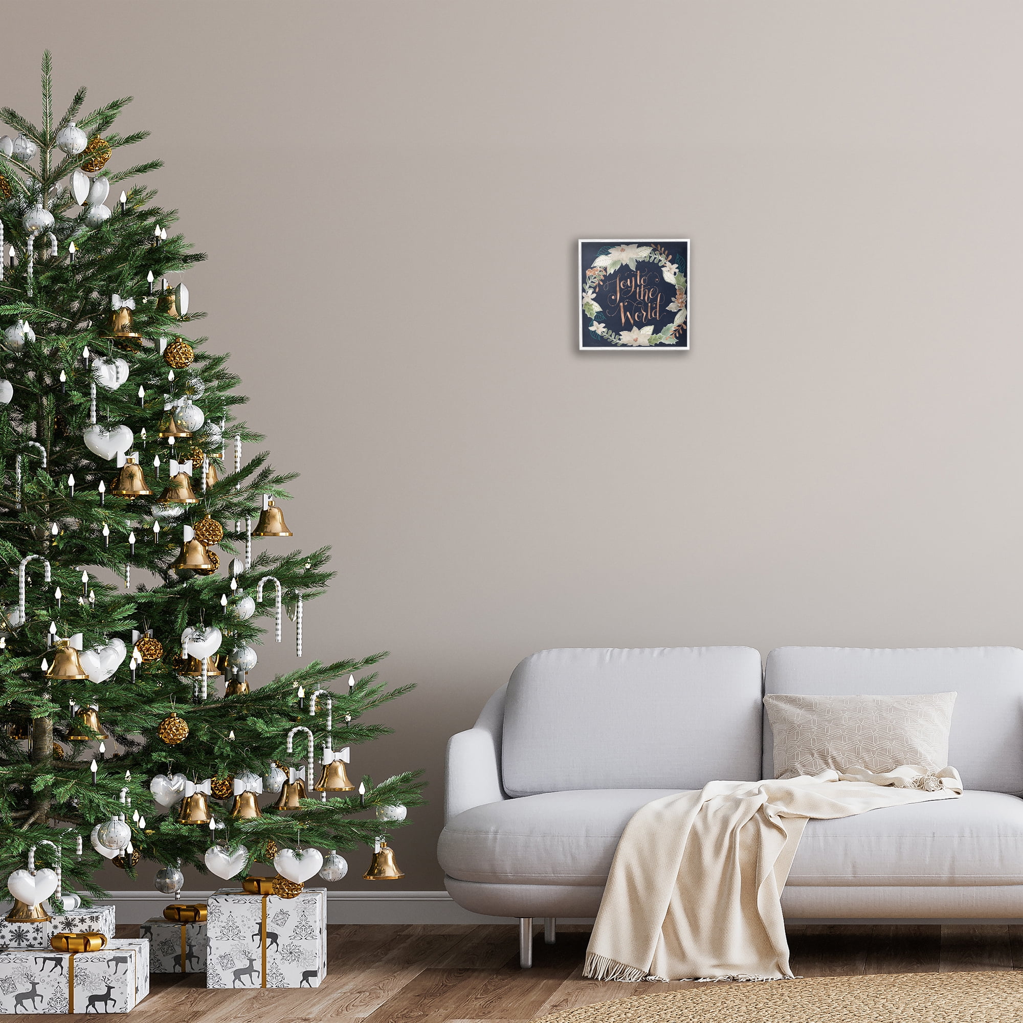 Stupell Industries Joy To The World Holiday Painting White Framed Art Print Wall Art, 12 x 12