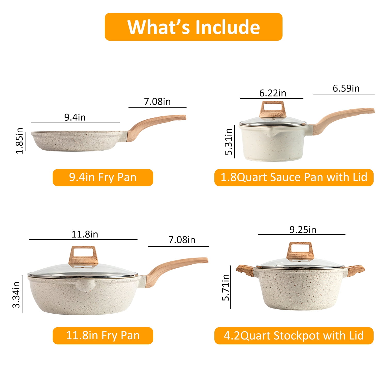 Aoibox 11-Pieces Cream White Granite Induction Non-Stick Cookware Set with  Removable Handle SNPH002IN446 - The Home Depot