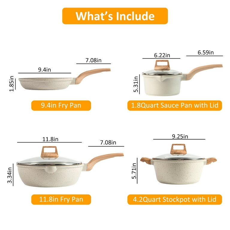 Pots and Pans Set, iMounTEK Nonstick Induction Kitchen Cookware Sets, White  Granite Coating Dishwasher Safe, Frying Pans, Saucepans, Stockpot with