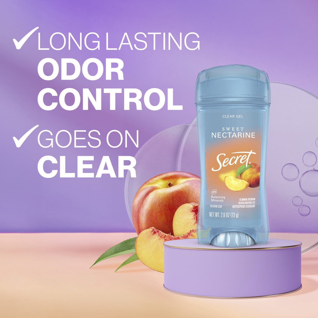 (3 pack) Secret Fresh Clear Gel Antiperspirant Deodorant, Sweet Nectarine, 2.6 oz