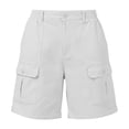 thumbnail image 3 of Rggeeun Women Shorts Solid Color Elastic High Waist Buttons Cargo Knee-Length Loose Fit Soft Breathable With Pockets For Summer Everyday Wear Leisure Hot Pants,White,Xl, 3 of 3