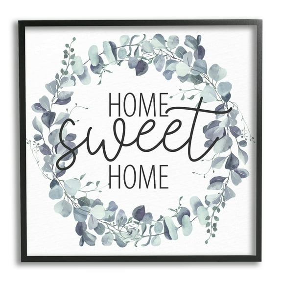 Stupell Industries Home Sweet Home Greeting Blue Green Eucalyptus Plant Wreath, 12 x 12, Design by Kim Allen