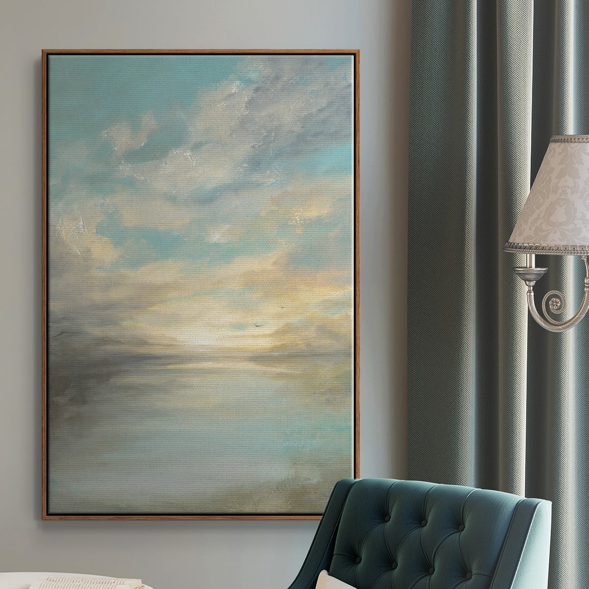 Morning Glory Framed Premium Gallery Wrapped Canvas - Ready to Hang - 25 x 37 - Walnut Floating Frame