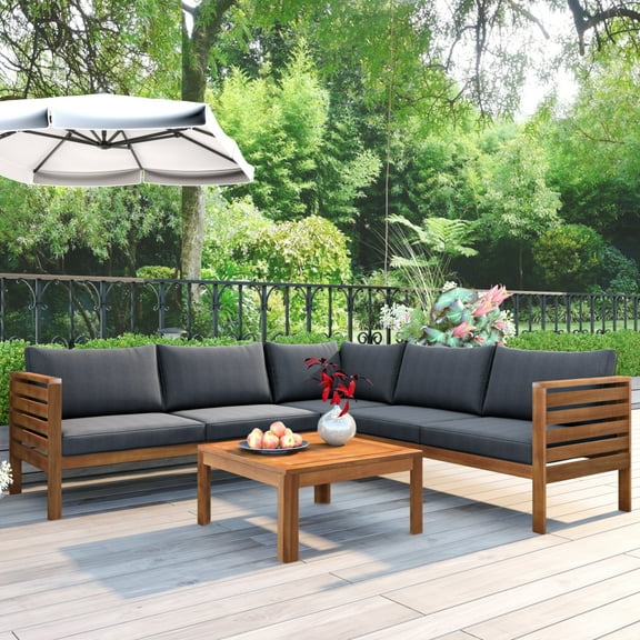 Acacia Wood Outdoor Sofa Set with Cushions, Water-resistant and UV Protected, 2 Color