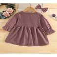 thumbnail image 3 of Toddler Girls 2Pcs Fall Outfits  Cute Long Sleeve V Neck Button Down Dress with Hair Bow Set, 3 of 7