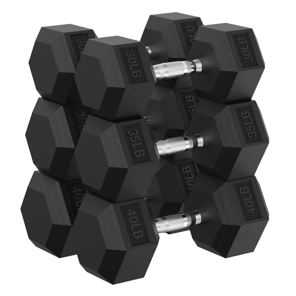 ROALW 210 LB Rubber Hex Dumbbell Set (30-40 LB Pairs), Home Gym