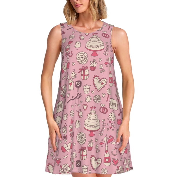 Balery Cute Love Vestidos de verano para mujer con estampado: vestido holgado sin mangas, vestido playero informal y cómodo para días calurosos.