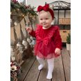 thumbnail image 4 of Cjfdfy Newborn Baby Girl Christmas Fall Outfit Velvet Long Sleeve Ruffle Sheer Tulle Romper Dress And Bow Headband Infant Cute My First Christmas Fall Winter Outfit 0-18M, 4 of 10