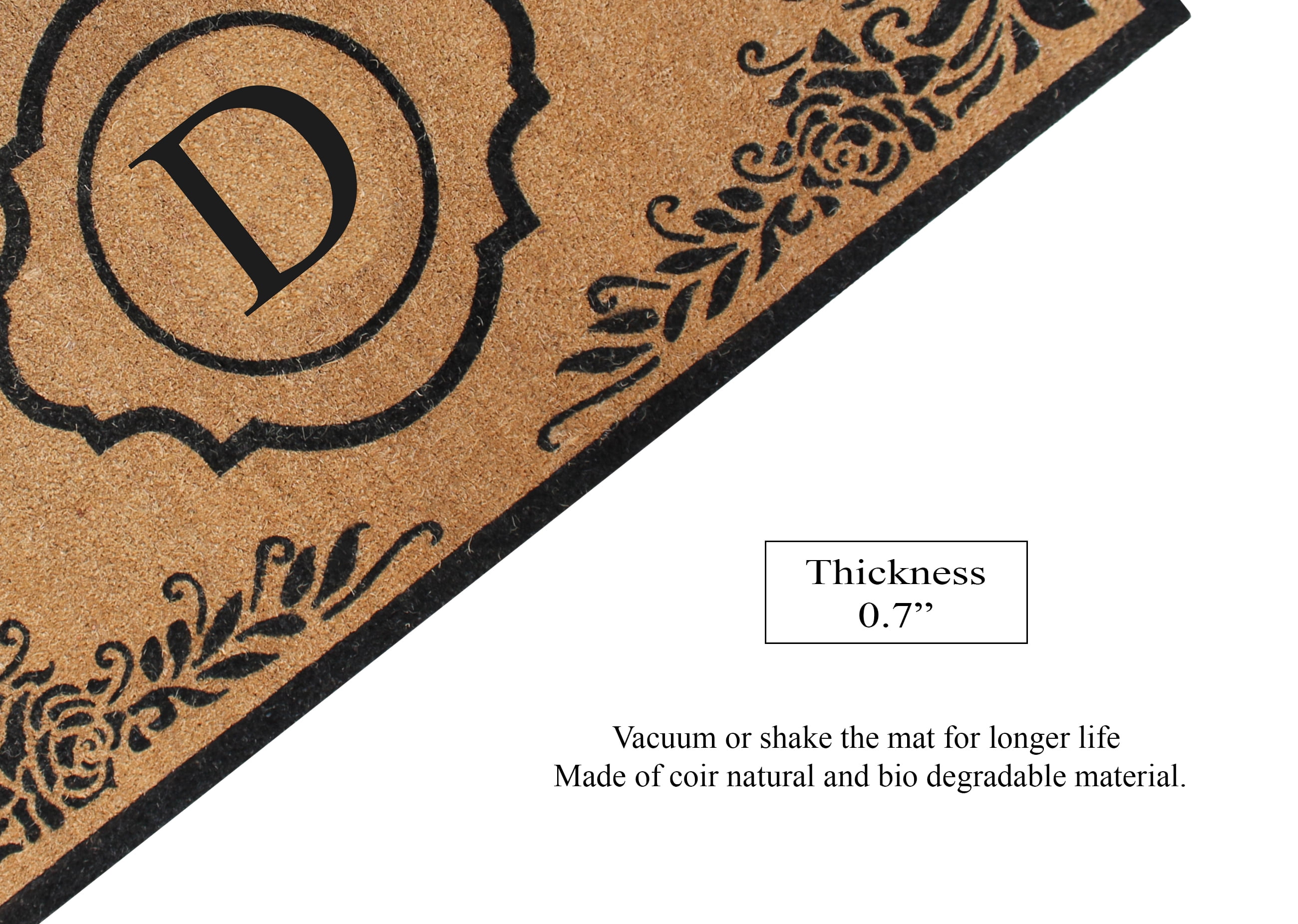 A1HC Natural Coir Monogrammed Floral Door Mat, 36"x72", Durable Anti-Shed Outdoor Door Mat, Heavy-Duty, Low-Profile, Easy to Clean