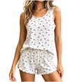 thumbnail image 4 of Tqcoqu Women's Floral Modal 2 Piece Pajama Set, Round Neck Sleeveless Tank Top & Elastic Waist Lettuce Trim Shorts, Soft Summer Loungewear Sleepwear Outfit Set for Women,White Women's L-XXL, 4 of 5