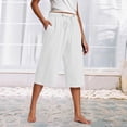 thumbnail image 2 of Kaemgyyd Womens Plus Size Capris Lounge Drawstring Cotton Linen Bermuda Shorts Flowy Wide Leg Beach Vaction Cropped Trousers, 2 of 6