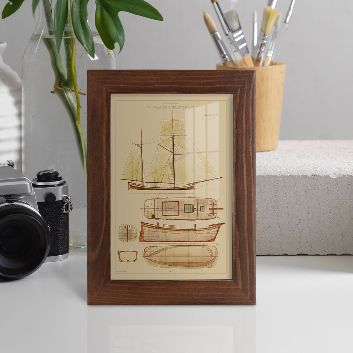Antique Ship Plan IV -Framed Print w/glass-Chestnut