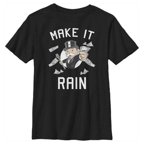 Boy's Monopoly Pennybags Make It Rain Graphic Tee Black X Small