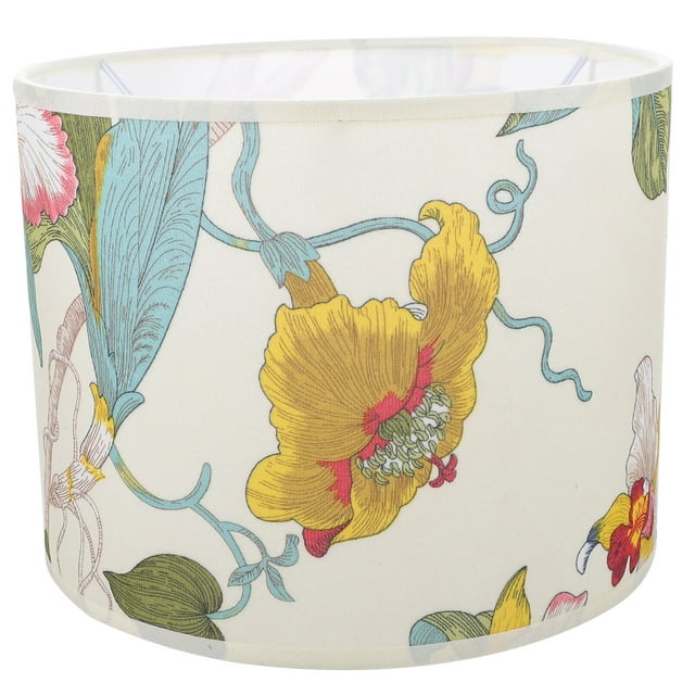 Modern Floral Drum Lamp Shade, E27, Metal Frame, Suitable for Table and