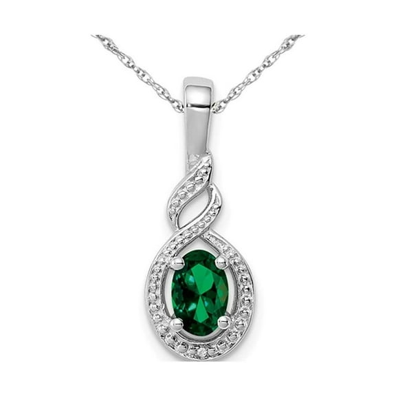 1/3 Carat (Ctw) Lab-Created Emerald Pendant Necklace in Polished Sterling Silver with Chain for Women