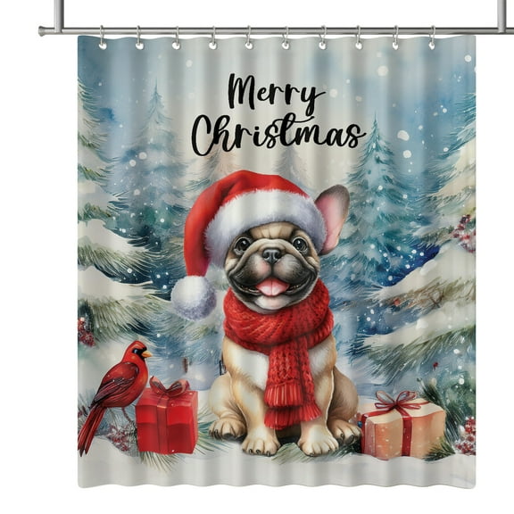 Merry Christmas French Bulldog Enjoys Woofmas Winter Xmas Holiday Shower Curtain Dog Lover Gifts Waterproof Bathroom Bathtub Curtain - 02022