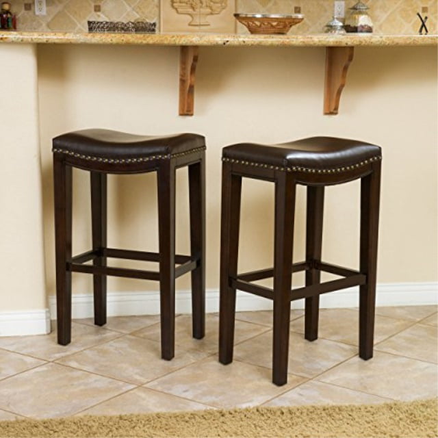 Jaeden Backless Faux Leather Bar Stools, Bar Stools With Nailhead Leather