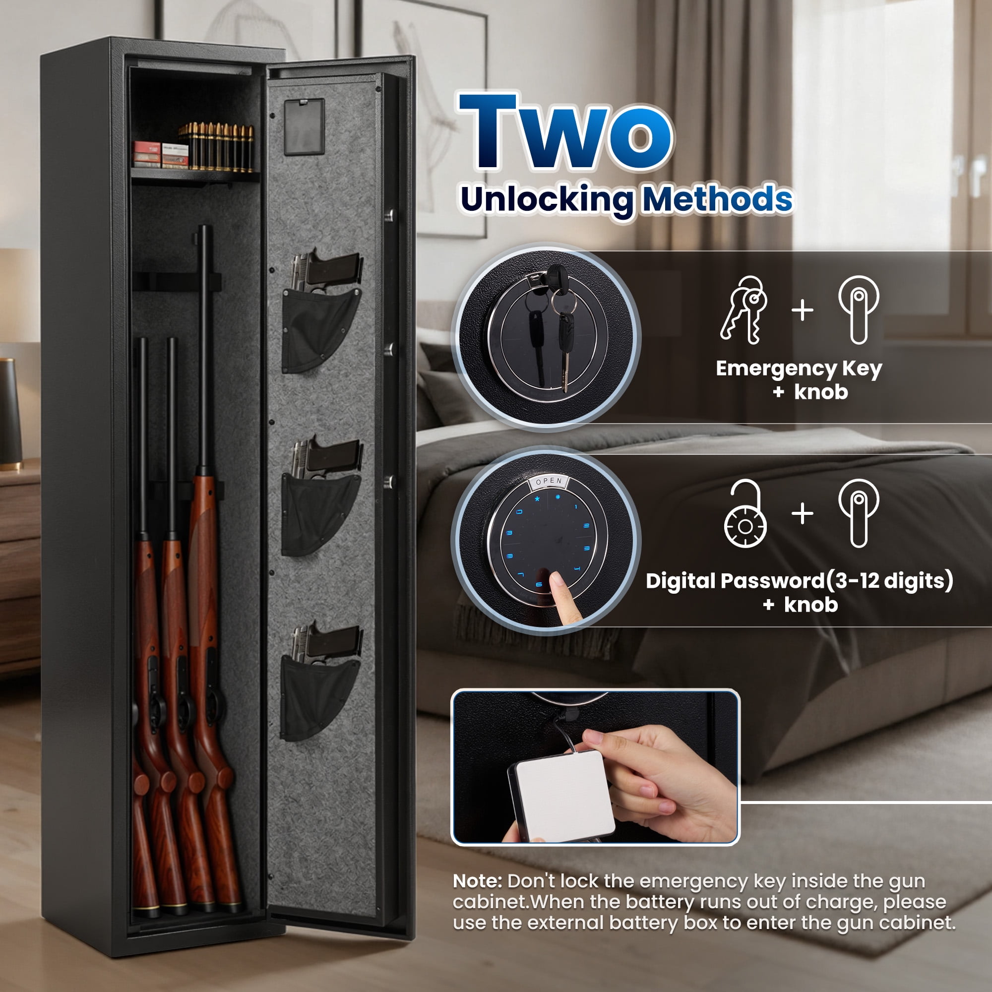 Naipo 4-6 Gun Safe, Unassembled Gun Safe for Rifles and Pistols ,Gun Cabinet with LCD Keypad and LED Light, Long Gun Rifle Safe with Removable Gun Racks and Pistol Pockets,Dual Alarm