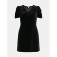 thumbnail image 5 of Time and Tru Women's Velvet Mini Dress with Puff Sleeves, Sizes XS-XXXL, 5 of 5