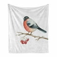 thumbnail image 1 of Rowan Soft Flannel Fleece Throw Blanket, Wild Bird in Watercolors Sitting on Tree Branch Xmas Themed Artwork, Cozy Plush for Indoor and Outdoor Use, 50" x 70", Coral Pale Grey Black, by Ambesonne, 1 of 6