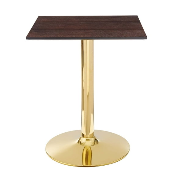 24 inch Dining Table, Square, Gold Walnut, Wood, Metal Steel, Modern Contemporary, Mid Century Kitchen Room Cafe Bistro Restaurant Hospitality