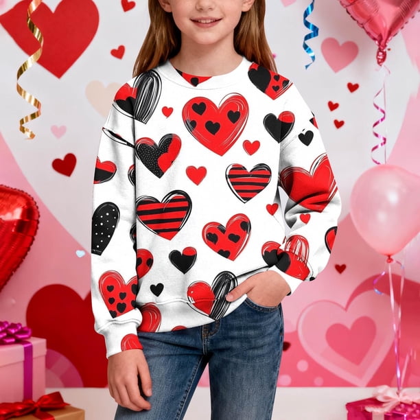 Sudadera sin capucha para niño, con estampado de San Valentín, de manga larga, informal, deportiva, con capucha, sudadera de manga larga sin capucha, top con inserciones en los hombros, blusa de polié