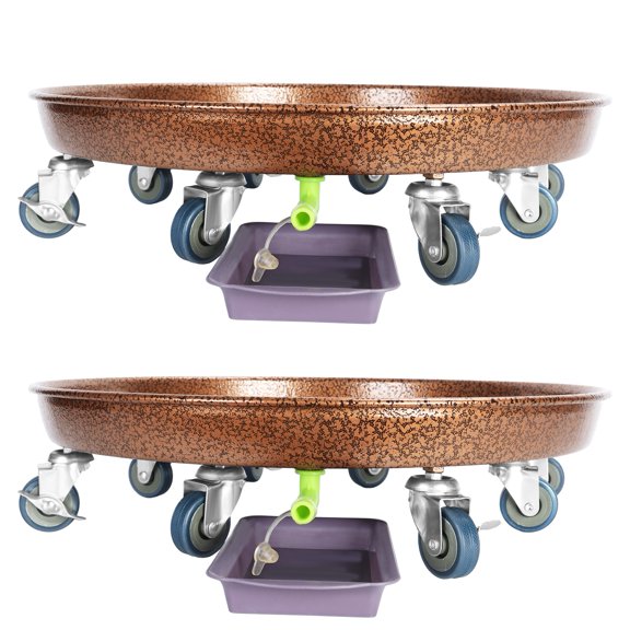 Piweml 2Pcs 20" Metal Plant Caddy with Wheels, Heavy Duty Planter Pot Mover with Drainage Device, Large Rolling Planter Caddy Indoor Outdoor Flowerpot Tray