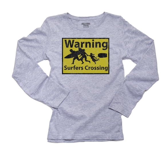 Warning! Surfers Crossing - Surf Family Women's Long Sleeve Grey T-Shirt